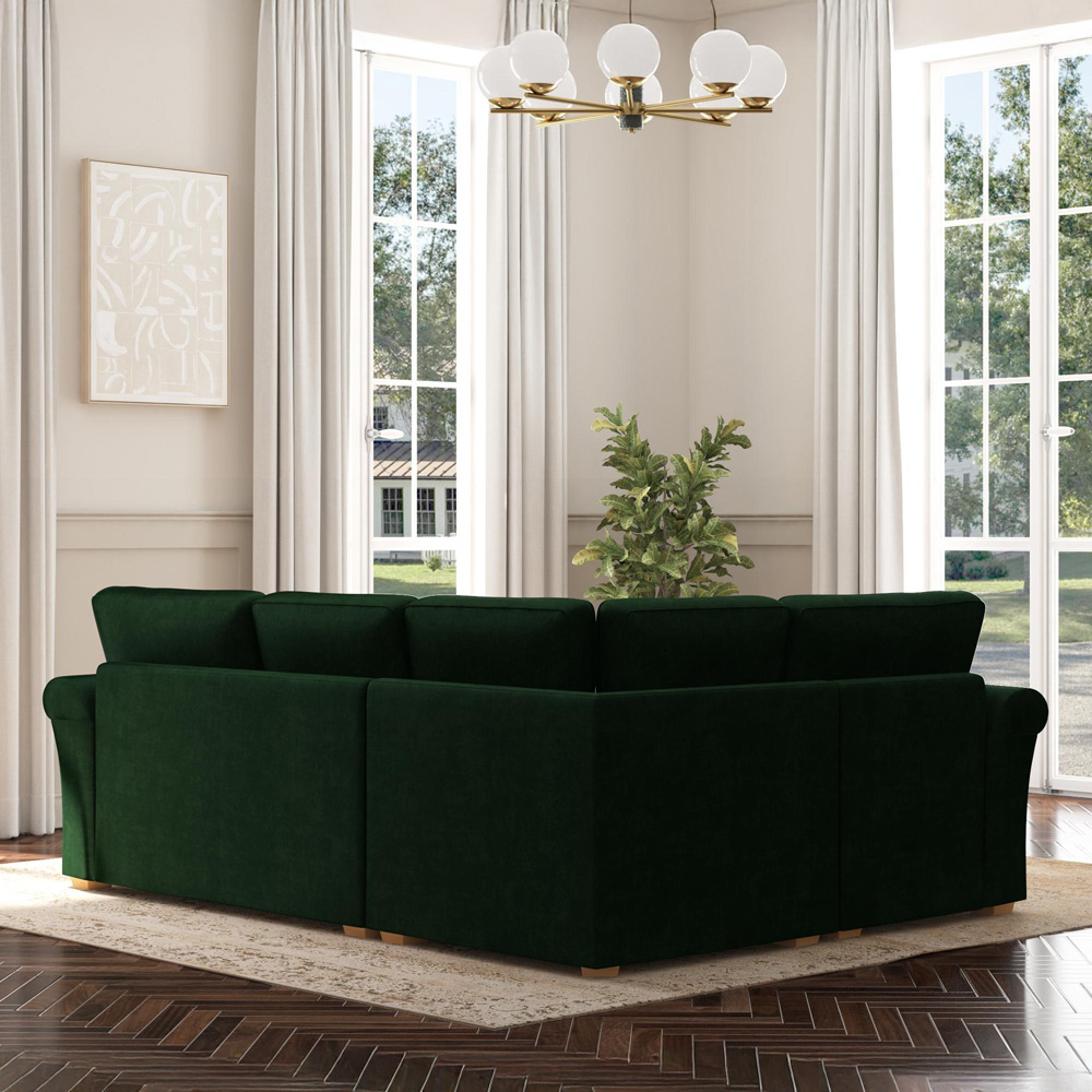 Castleacre 3 Seater Forest Green Plush Velvet Right Hand Fixed Back Corner Sofa Image 6