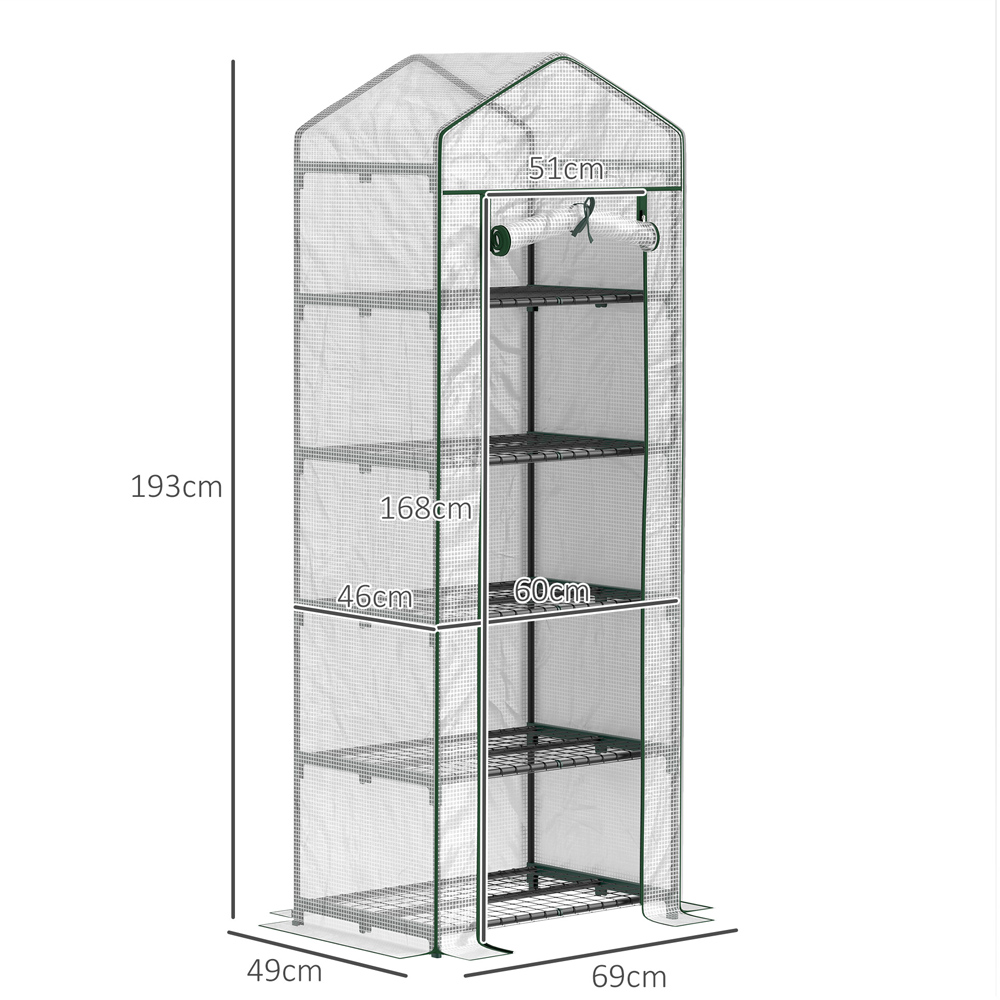 Outsunny White and Green 5 Shelf PE Cover 2.2 x 1.6ft Mini Greenhouse with Roll Up Door Image 7