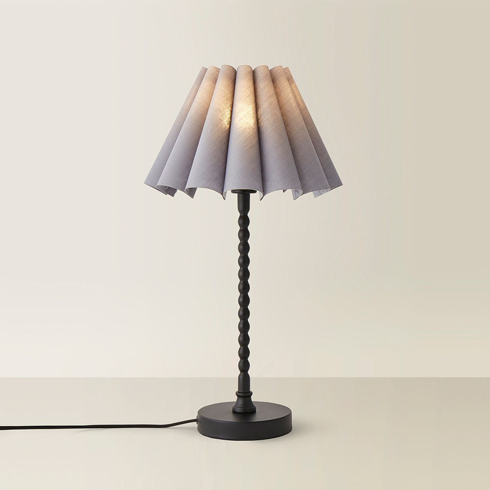 ValueLights Maeve Grey and Black Scallop Pleated Tapered Shade Bobbin Bobble Table Lamp and Bulb Image 5