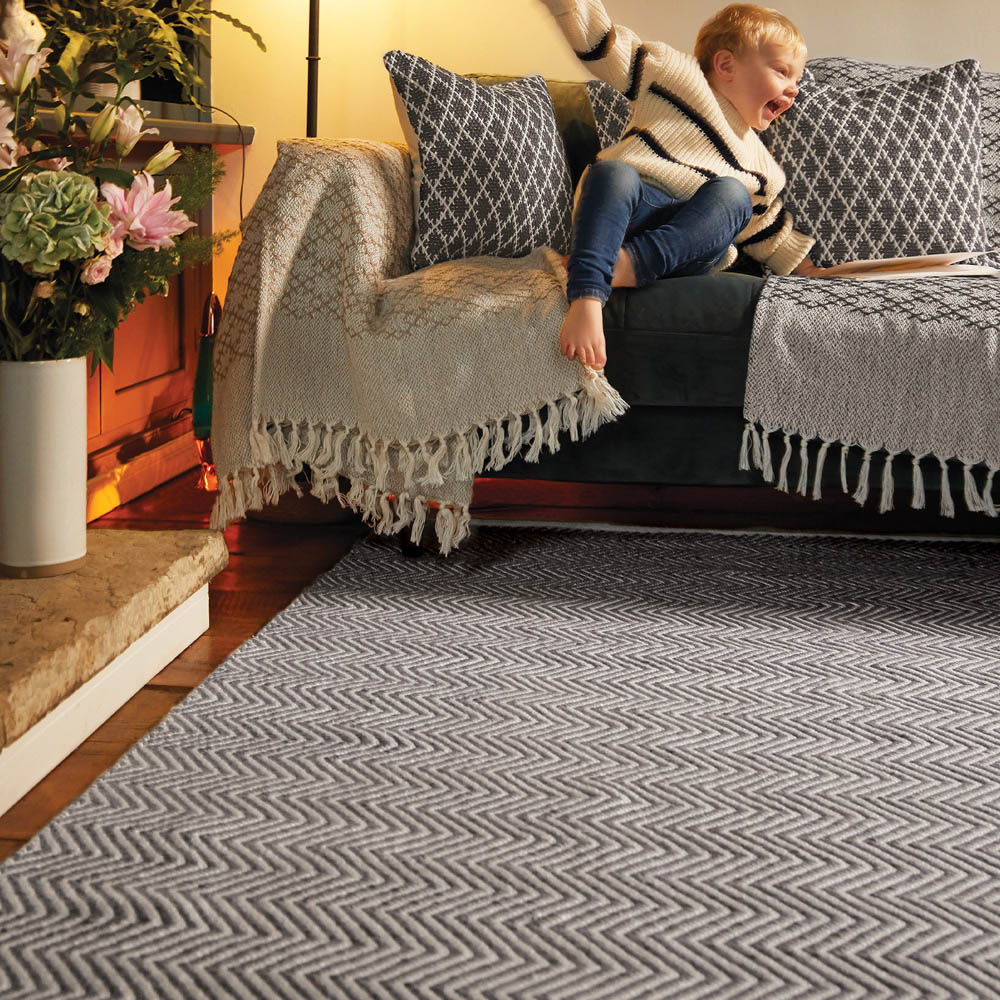 Hug Rug Warm Grey Woven Herringbone Rug 80 x 150cm Image 2