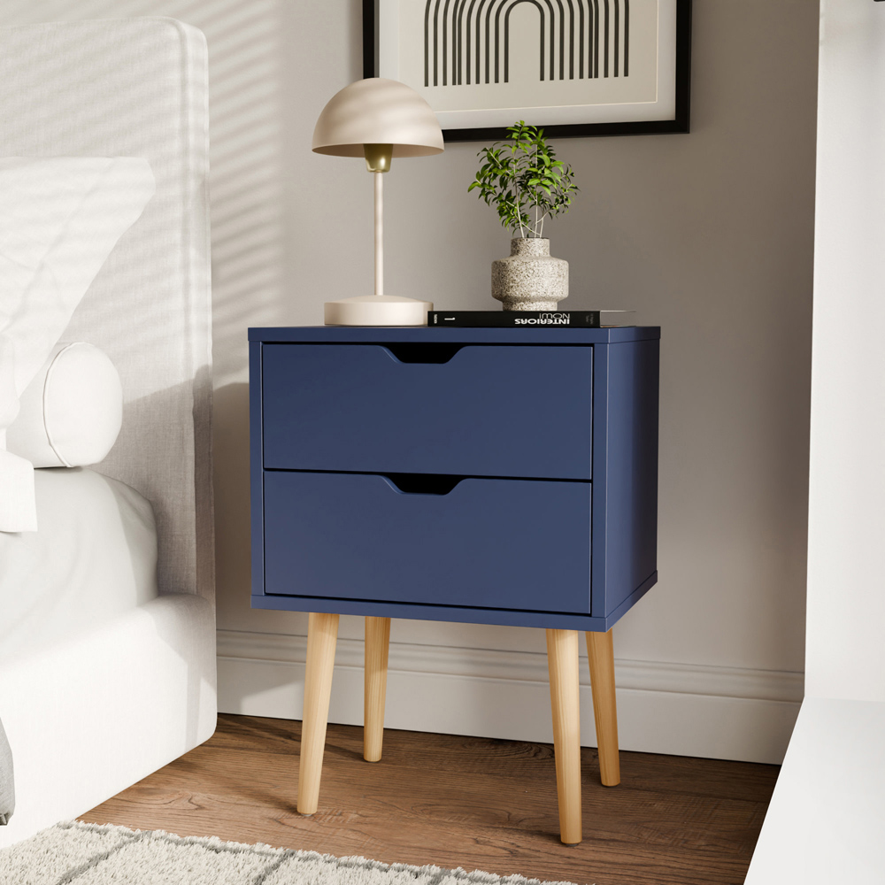 GFW Nyborg 2 Drawer Nightshadow Blue Bedside Table Image 8