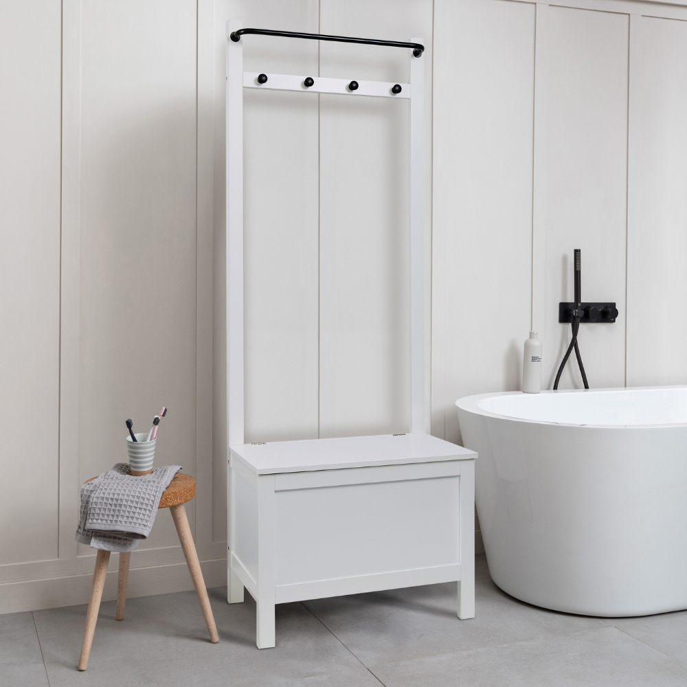 Noa and Nani Karlstad Single Door White Bathroom Cabinet with Coat Hooks and Rail Image 9