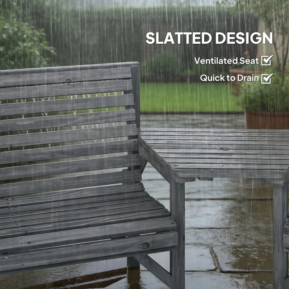 Outsunny 3 Seater Grey Wooden Detachable Table Garden Companion Set with Parasol Hole Image 8