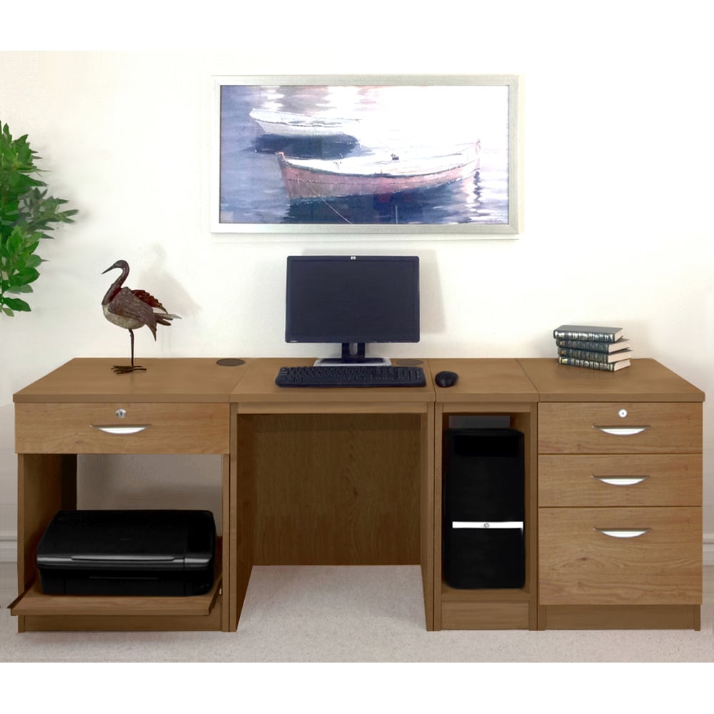 R White Cabinets 4 Drawer Set-16 Computer Desk with Printer Shelf Dark Brown Image 4