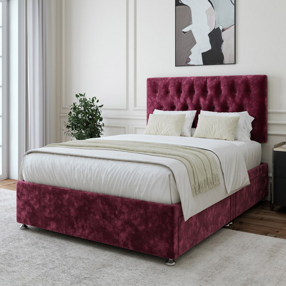 Bedmaster Small Double Aubergine Chenille 4 Drawer Divan Base Image 1