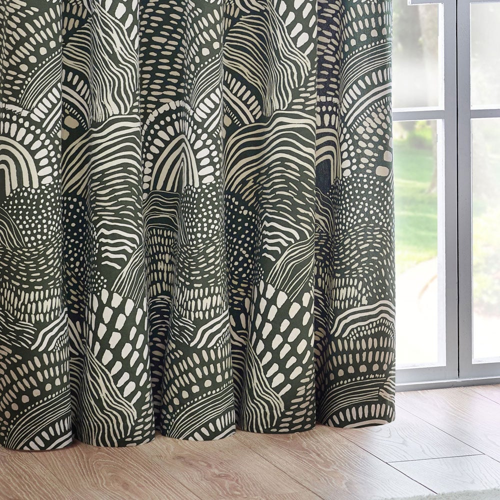 Hoem Nola Olive Abstract Eyelet Curtains 168 x 137cm Image 3