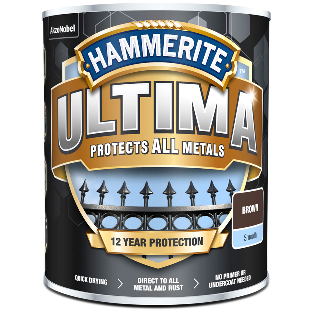 Hammerite Ultima Smooth Brown Metal Paint 750ml Image 2