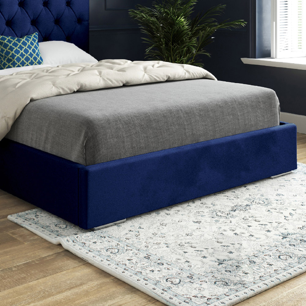 Alma Blue King Size Velvet Upholstered Bed Frame with Chesterfield Headboard Image 4