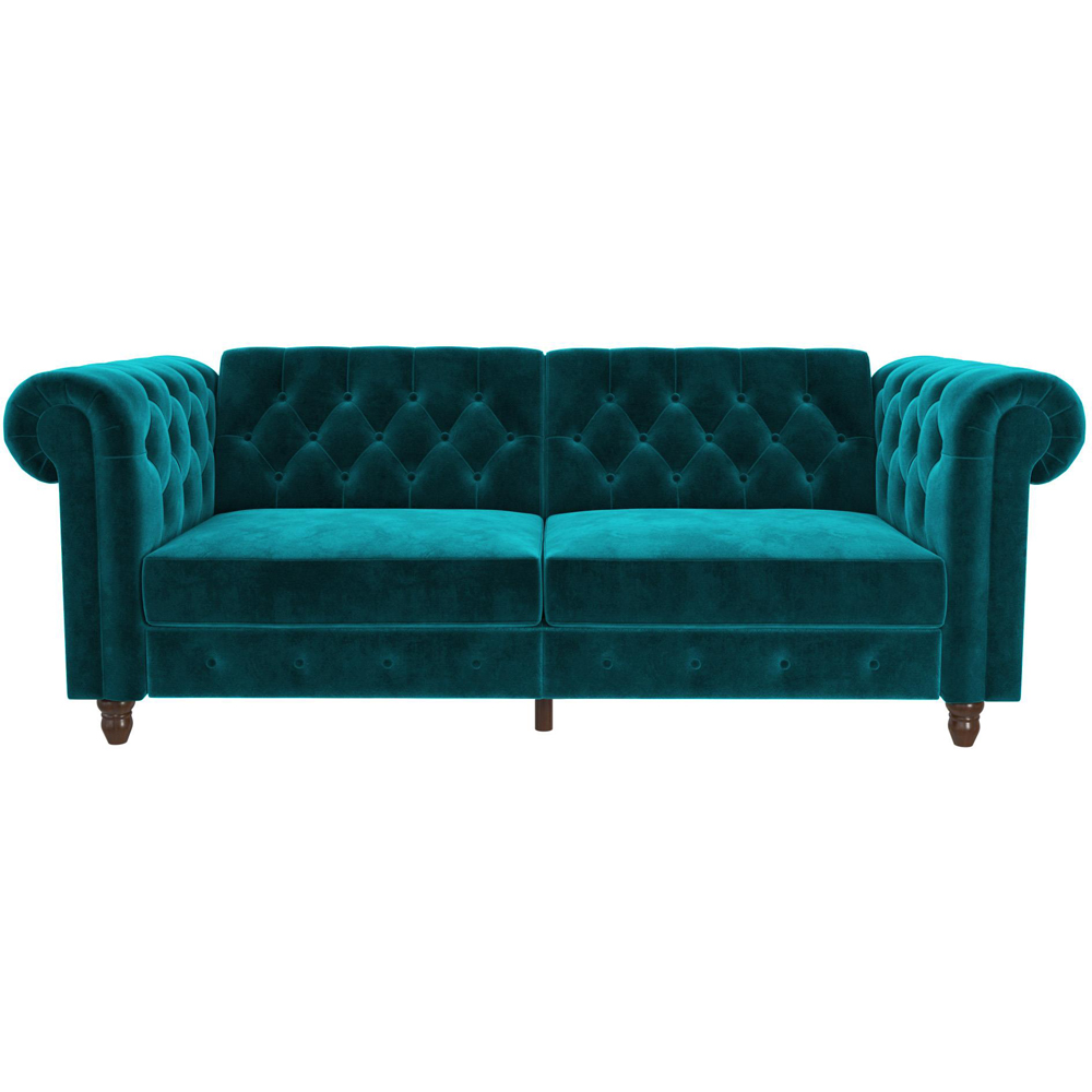 Dorel Felix Chesterfield 3 Seater Teal Velvet Sofa Bed Image 2