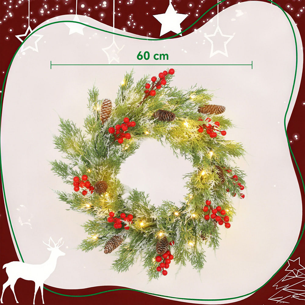 Everglow 30 Warm White LED Pre-Lit Wreath with Berries and Pinecones 60cm Image 9