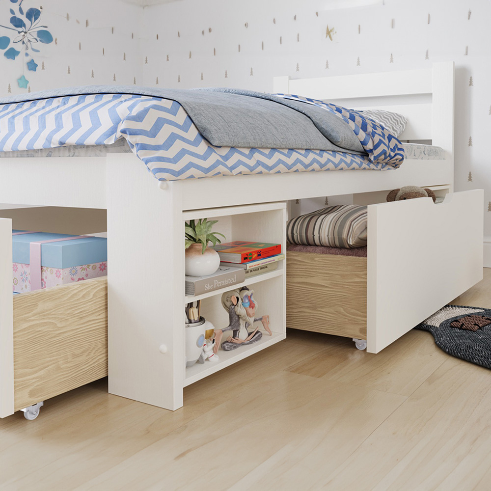 Noomi Hansa Single White Bed Frame with Drawers Image 2