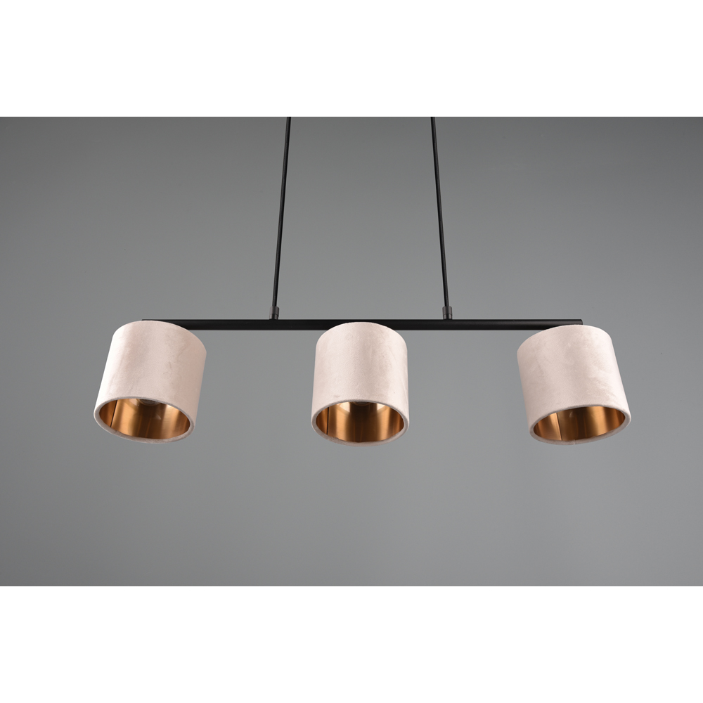 TRIO Julieta 3 Light Matt Black and Smoked Glass Ceiling Pendant Light Image 9