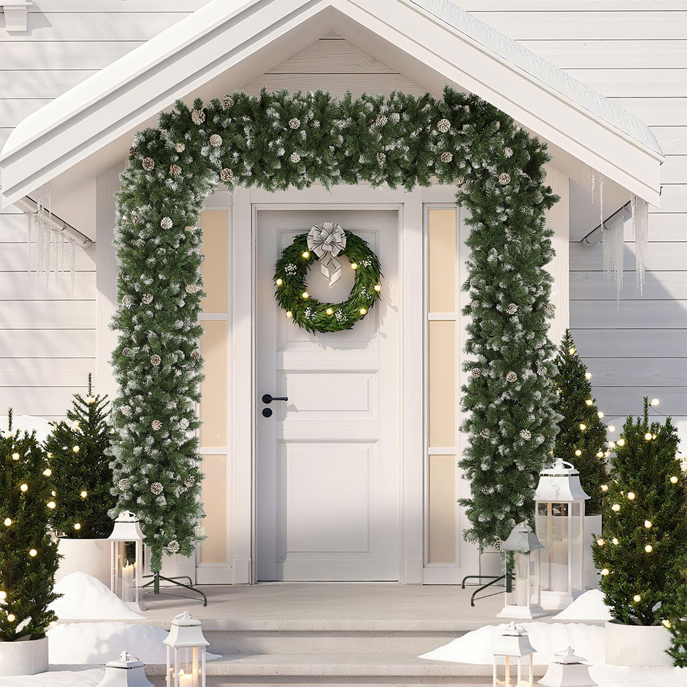 HOMCOM Single Door Frosted Snow Green Christmas Tree Arch 8.2ft Image 2