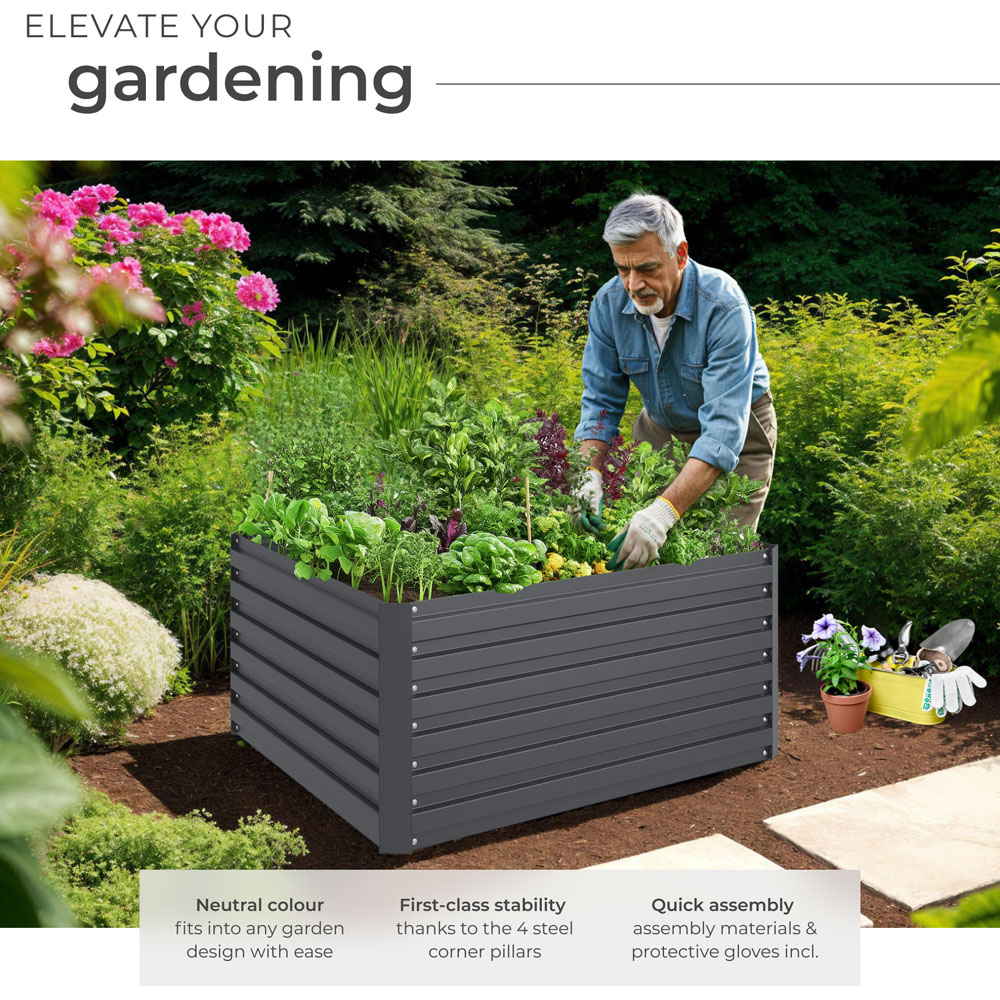 tectake 120 x 100cm Grey Galvanised Steel Raised Garden Bed Image 6