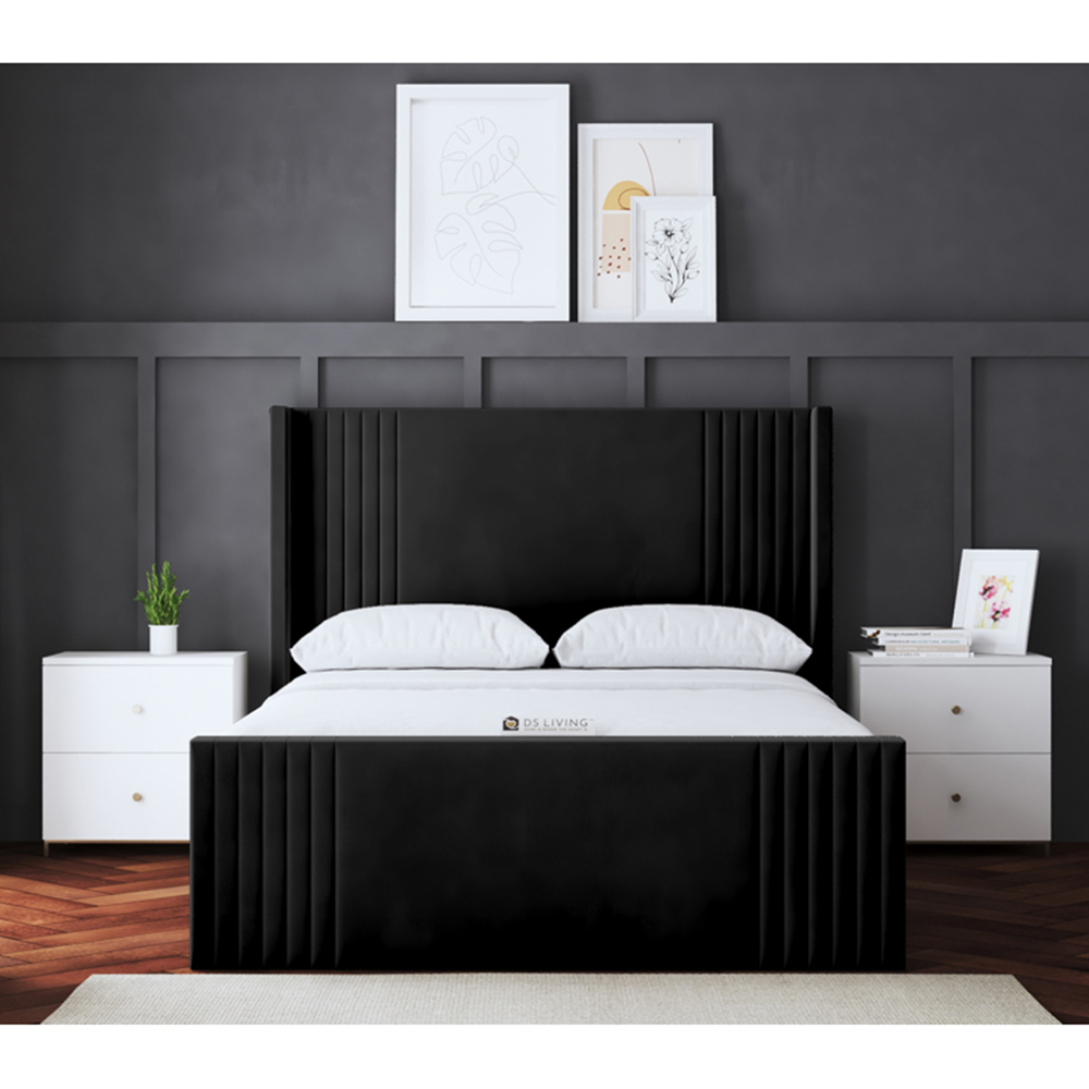 DS Living Elara Single Black Winged Panel Bed Frame with Headboard Image 4