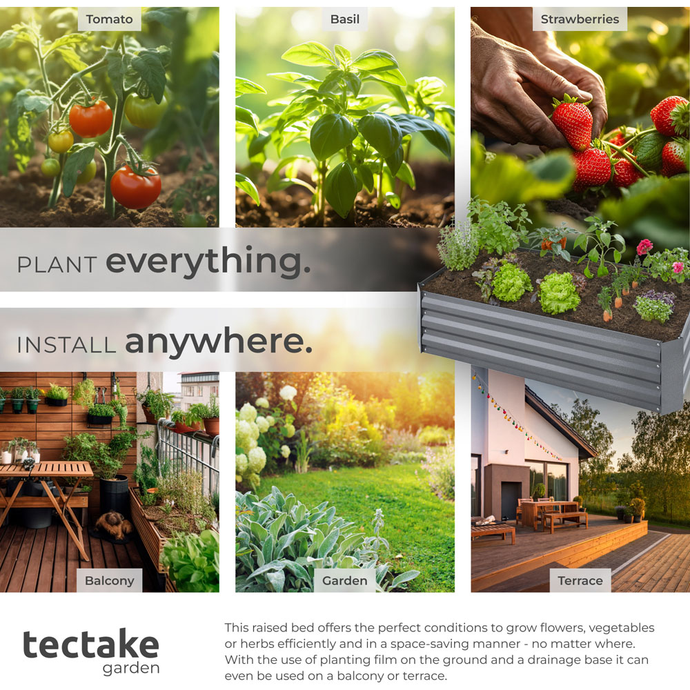 tectake 60 x 120cm Grey Galvanised Steel Raised Garden Bed Image 5