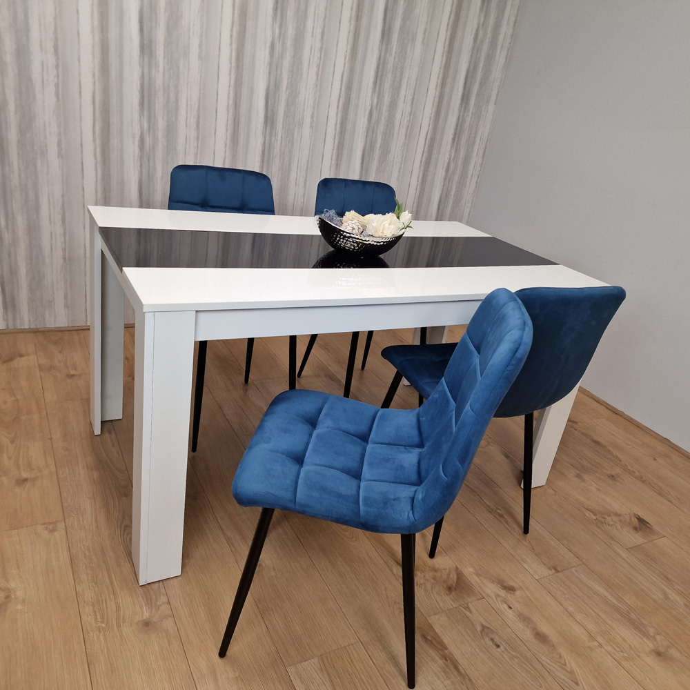 Portland Velvet and Wood 4 Seater Dining Set White Black and Blue Image 4
