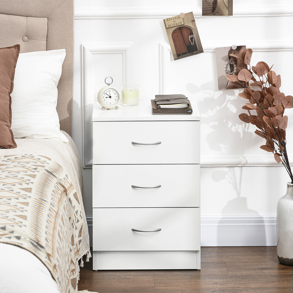 Portland 3 Drawer White Wooden Bedside Table Image 5
