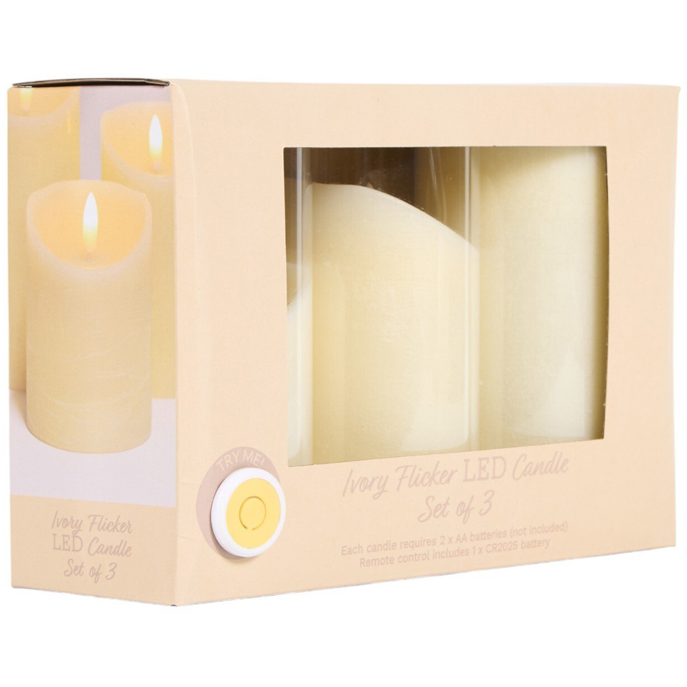 Set of 3 Ivory Flicker LED Candles Ivory Image 4