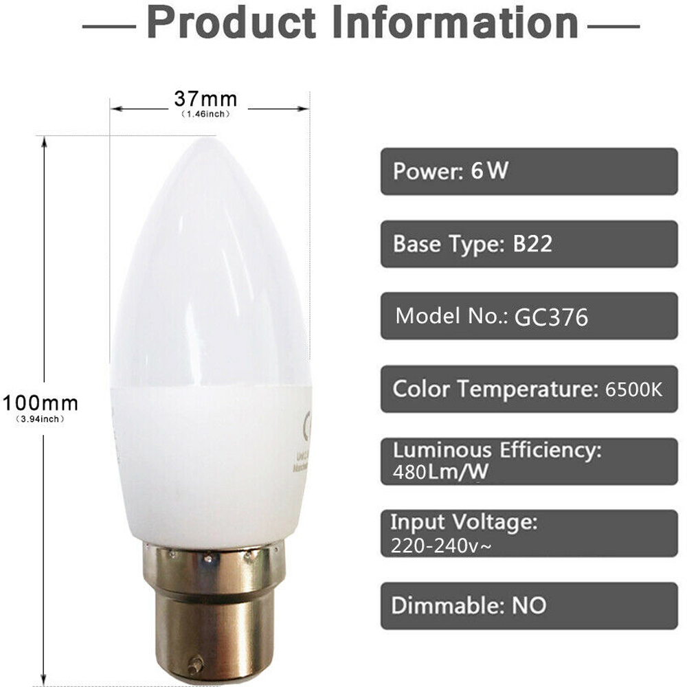 ExtraStar 10 Pack B22 Daylight 7W LED Candle Light Bulb Image 3