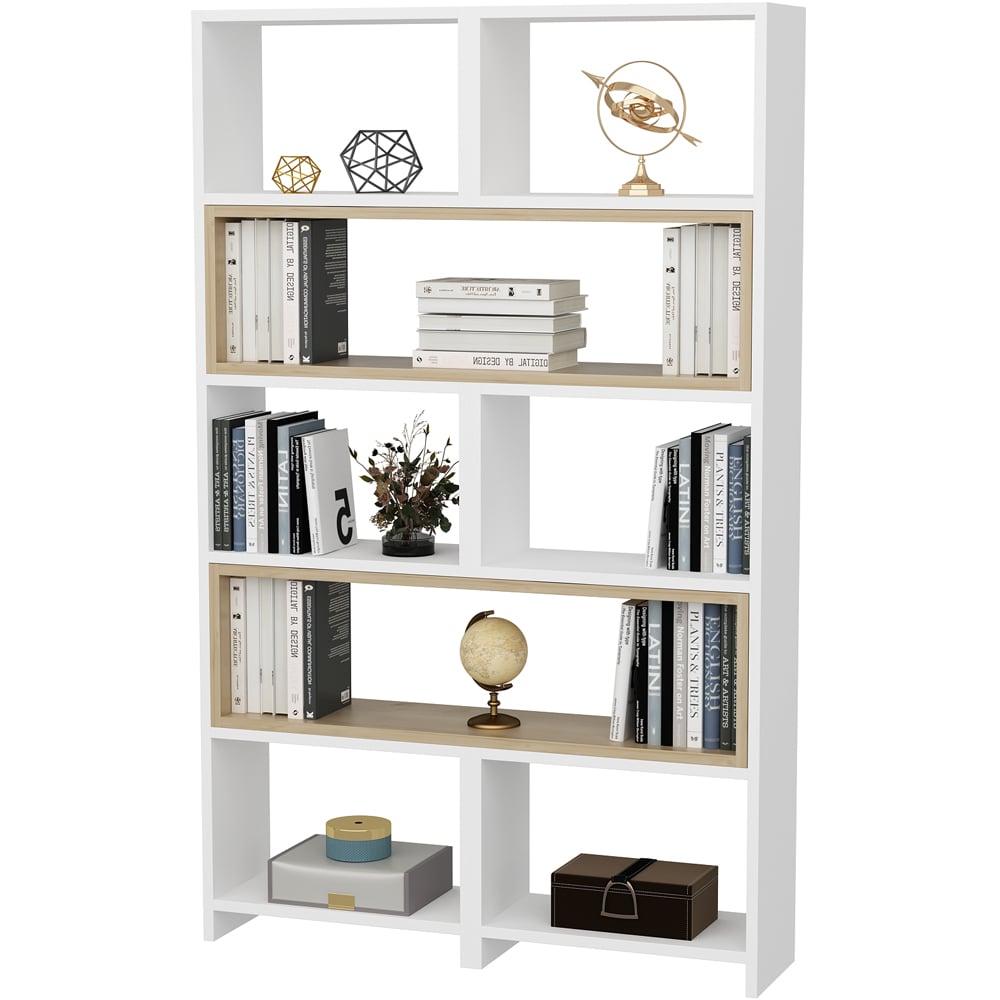 Decorotika Poyraz 8 Shelf White Sapphire Oak Bookcase Image 3