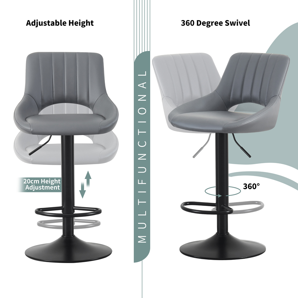 Stacey Grey Height Adjustable Kitchen Bar Stool with Footrest Set of 2 Image 4