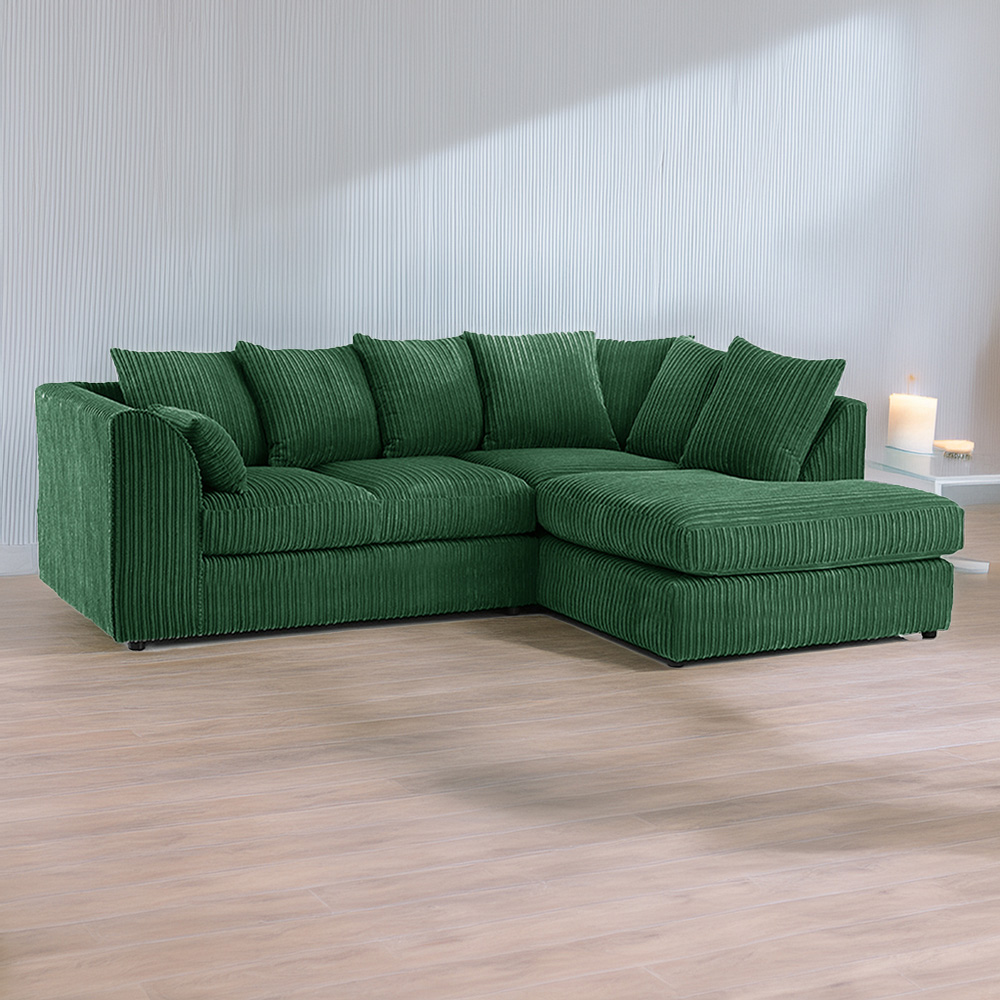 Luxor 3 Seater Green Jumbo Cord Right Hand Facing Corner Sofa Image 1