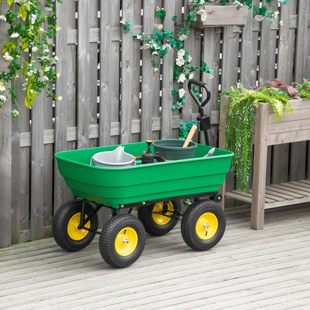 Outsunny 125L Green Heavy Duty Trolley Garden Cart Image 2