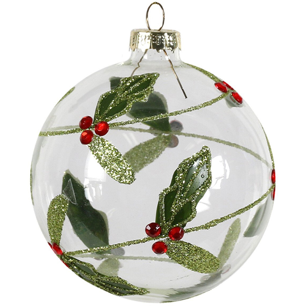 Clear Holly Glass Bauble - Clear Image 3