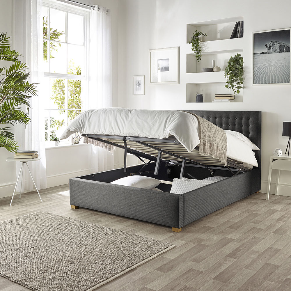 Catherine Lansfield Opulence Small Double Charcoal Twill Ottoman Bed Image 3