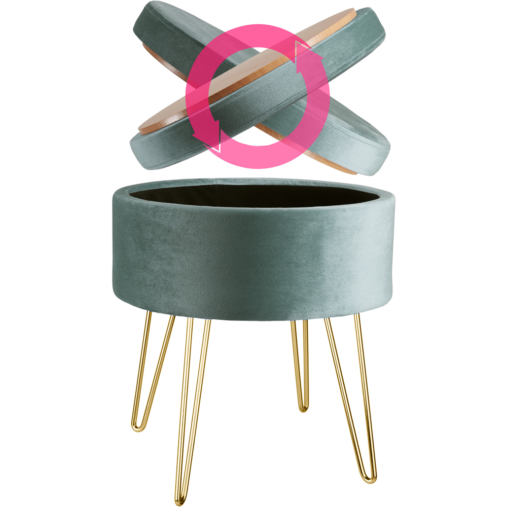 tectake Ava Turquoise Velvet Look Padded Round Stool with Storage Image 8