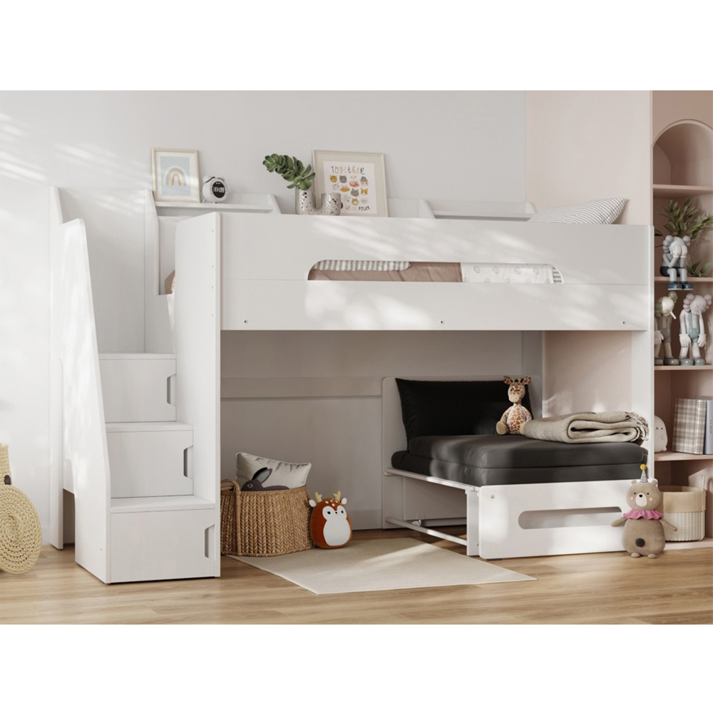 Flair Stepaside White Staircase High Sleeper with Black Futon Image 4