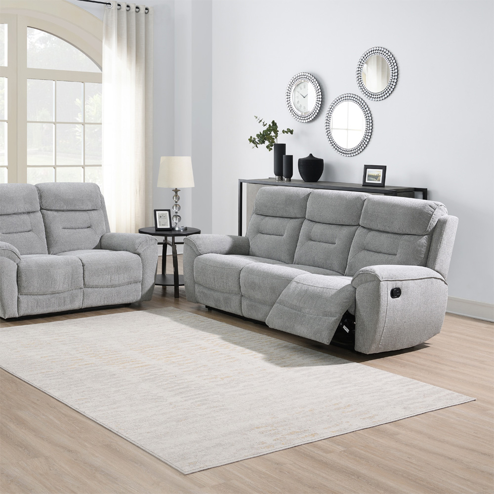 Clinton 2 Seater Light Grey Manual Recliner Sofa Image 3