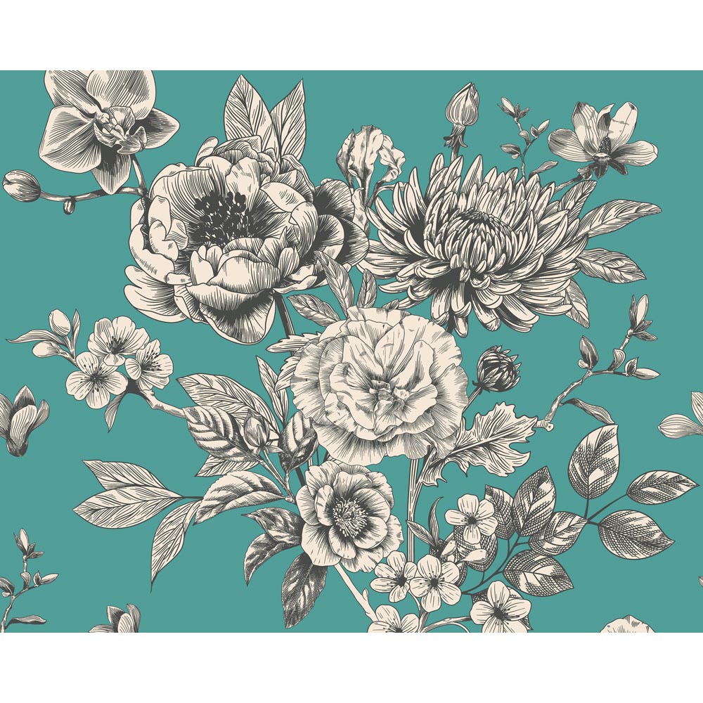 Origin Murals Large Rose Toile Teal Blue Wall Mural Large Image 2