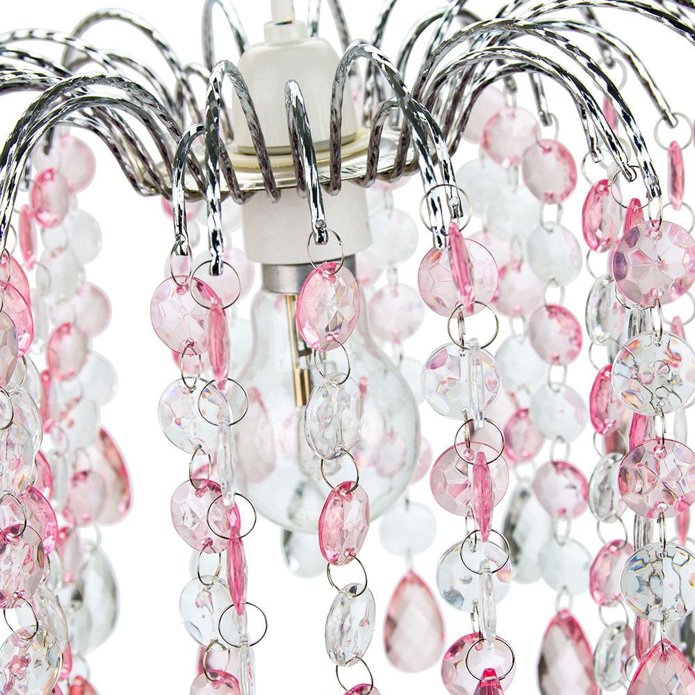 Happy Homewares Contemporary Waterfall Pink and Clear Acrylic Droplets Pendant Shade Image 2