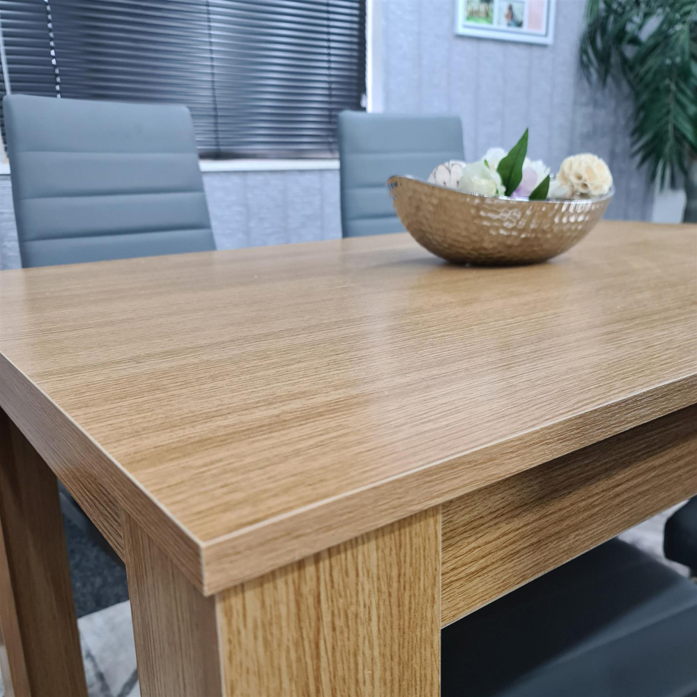 Portland 4 Seater Square Leather Dining Table Set Oak Effect and Grey Image 3