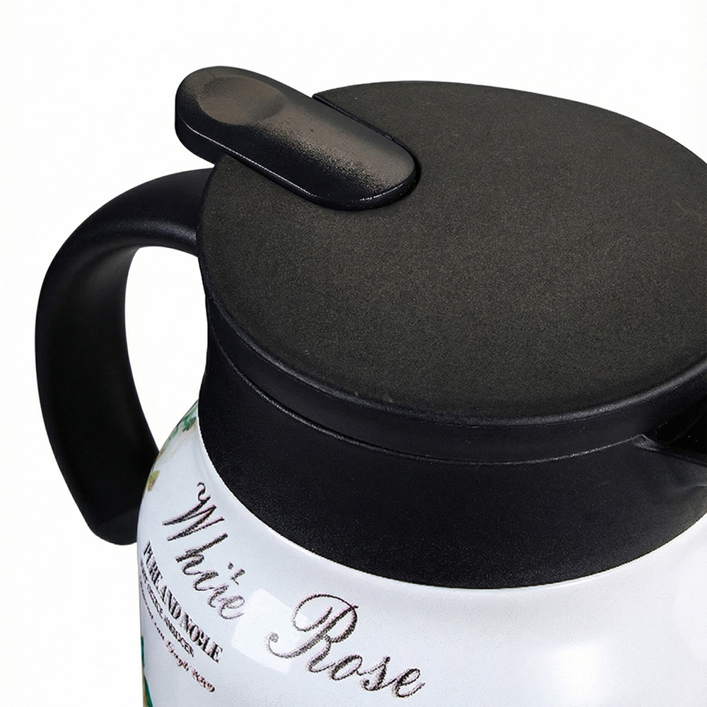 Living and Home White Rose Vintage Floral Stainless Steel Thermal Teapot with Infuser 1L Image 5