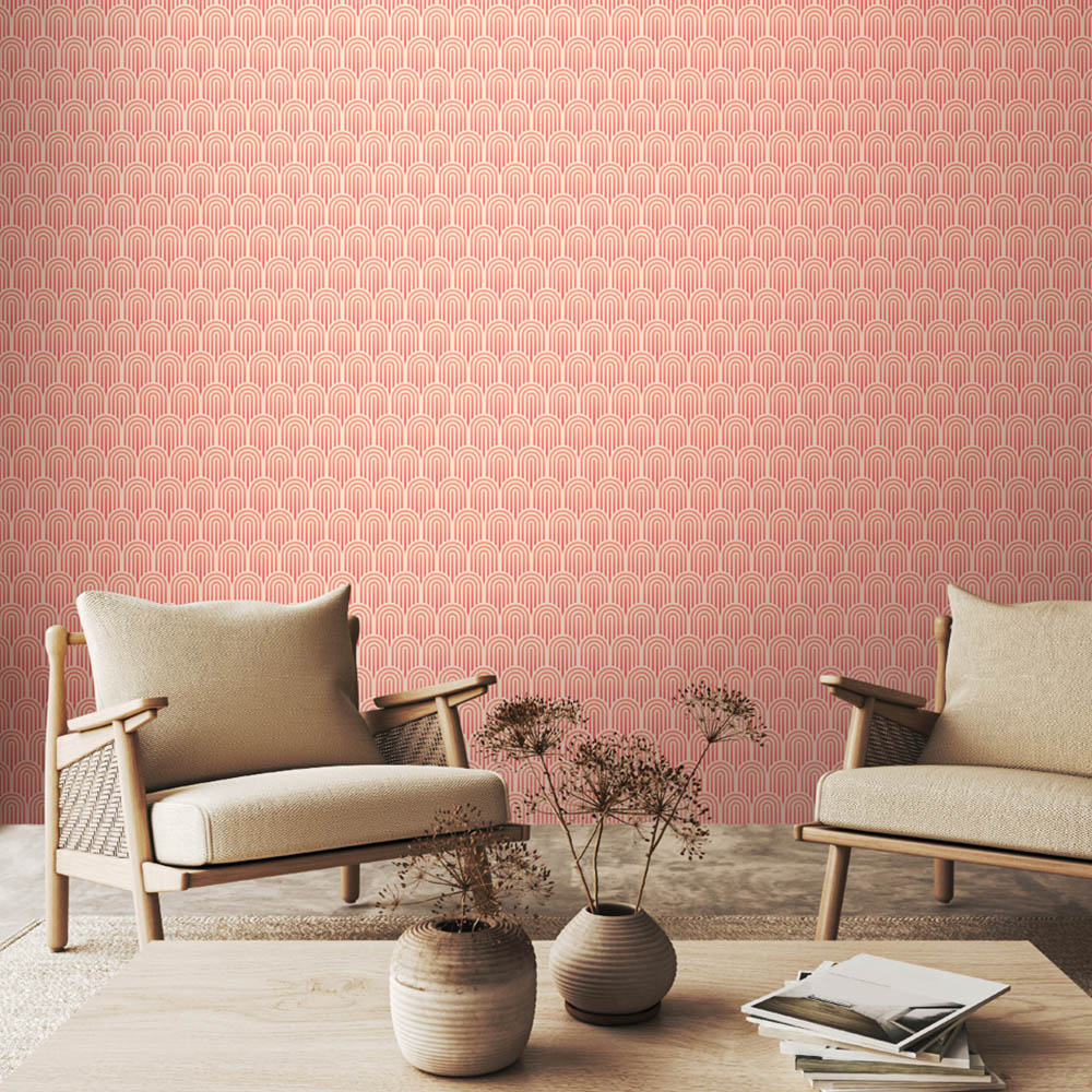 Hoopla Walls Retro Arch Blush Pink Non Woven Wallpaper Image 2