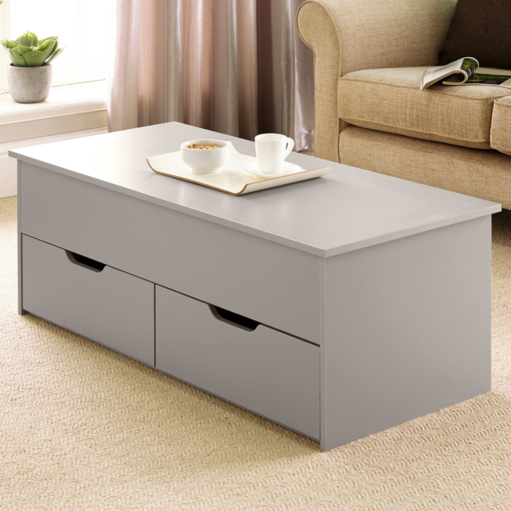 Home Source Bruges 2 Drawer Single Shelf Grey Lift Up Coffee Table Image 1