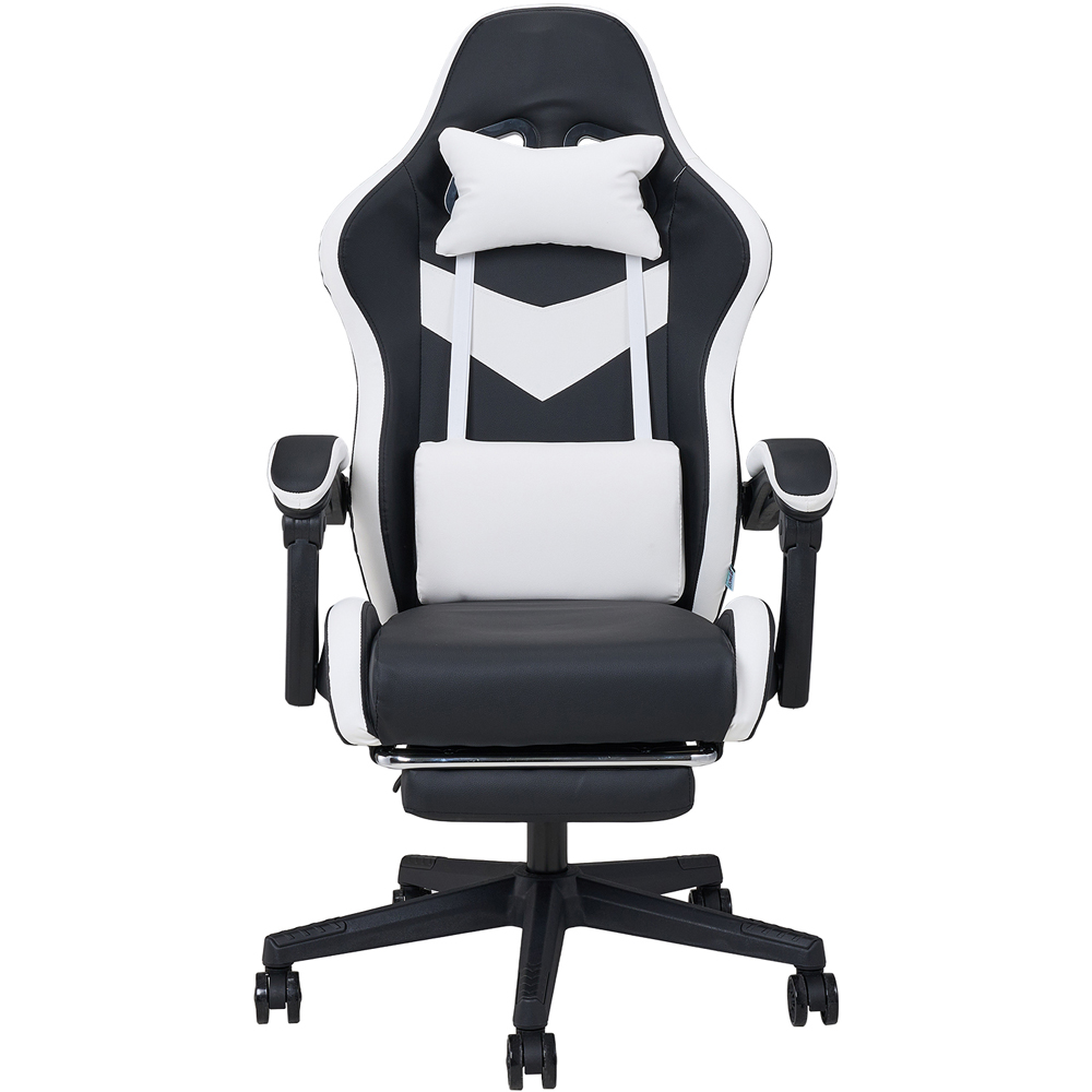 Living and Home White and Black Fabric Gaming Chair with Footrest Image 2