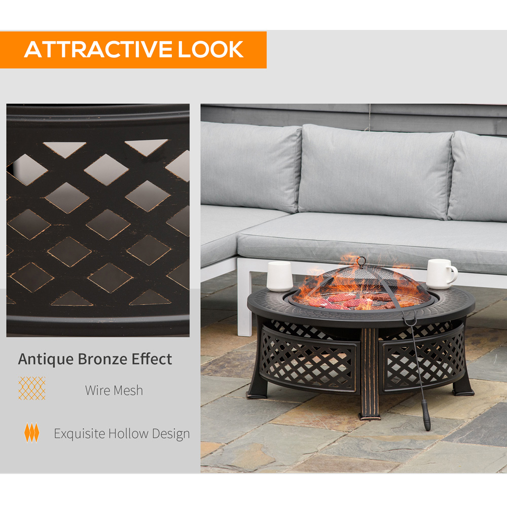 Outsunny Bronze Tone Outdoor Round Firepit with Grill Net Image 7