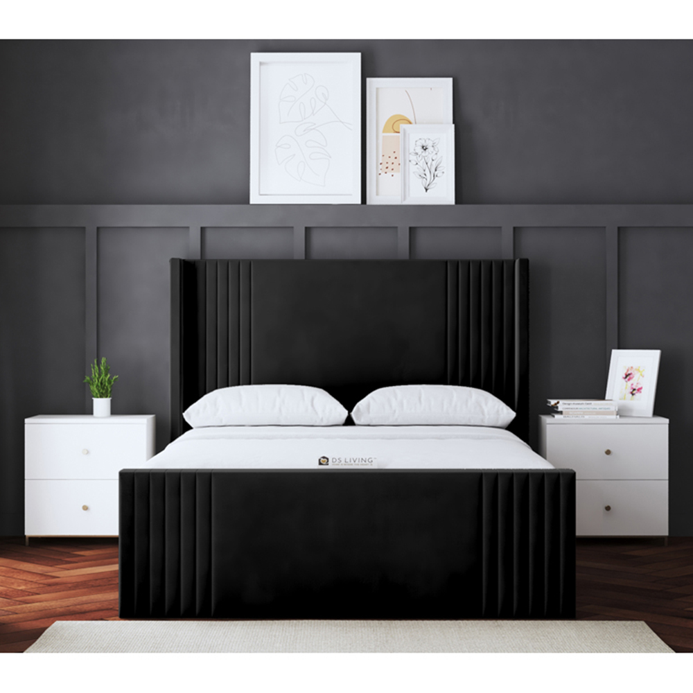 DS Living Elara Super King Black Winged Panel Ottoman Bed with Headboard Image 4