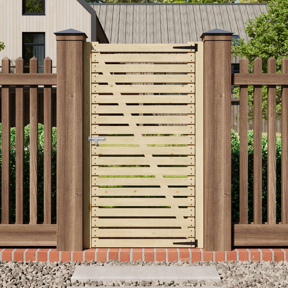 Living and Home Wooden Garden Slat Reinforced Gate with Door Latch 70.8 x 35.4 inch Image 2