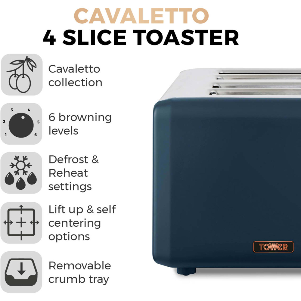 Tower Cavaletto T20051MNB Midnight Blue 4 Slice Toaster Image 8