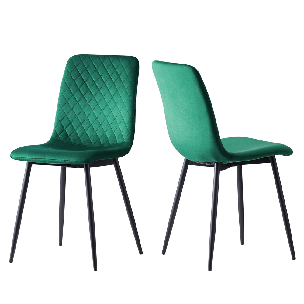 Lexi Set of 2 Green Velvet Fabric Dining Chairs Image 2