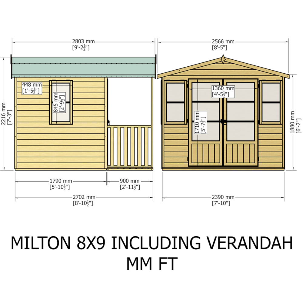 Shire Milton 8 x 9ft Double Door Shiplap Apex Summerhouse Image 5
