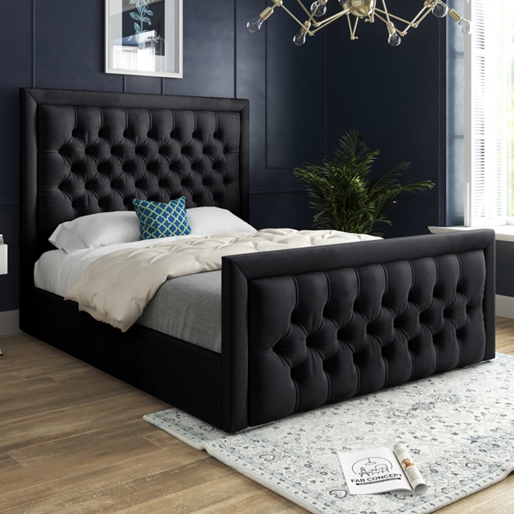 DS Living Kingston Super King Size Black Soft Velvet Bed Frame Image 1