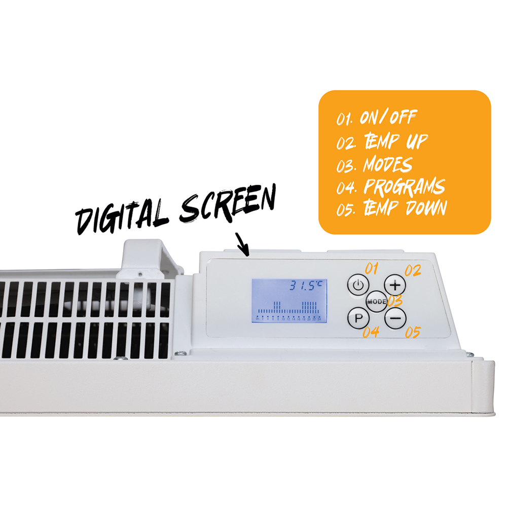TCP White Aluminium Electric Panel Wall Mounted Heater 2000W Image 3
