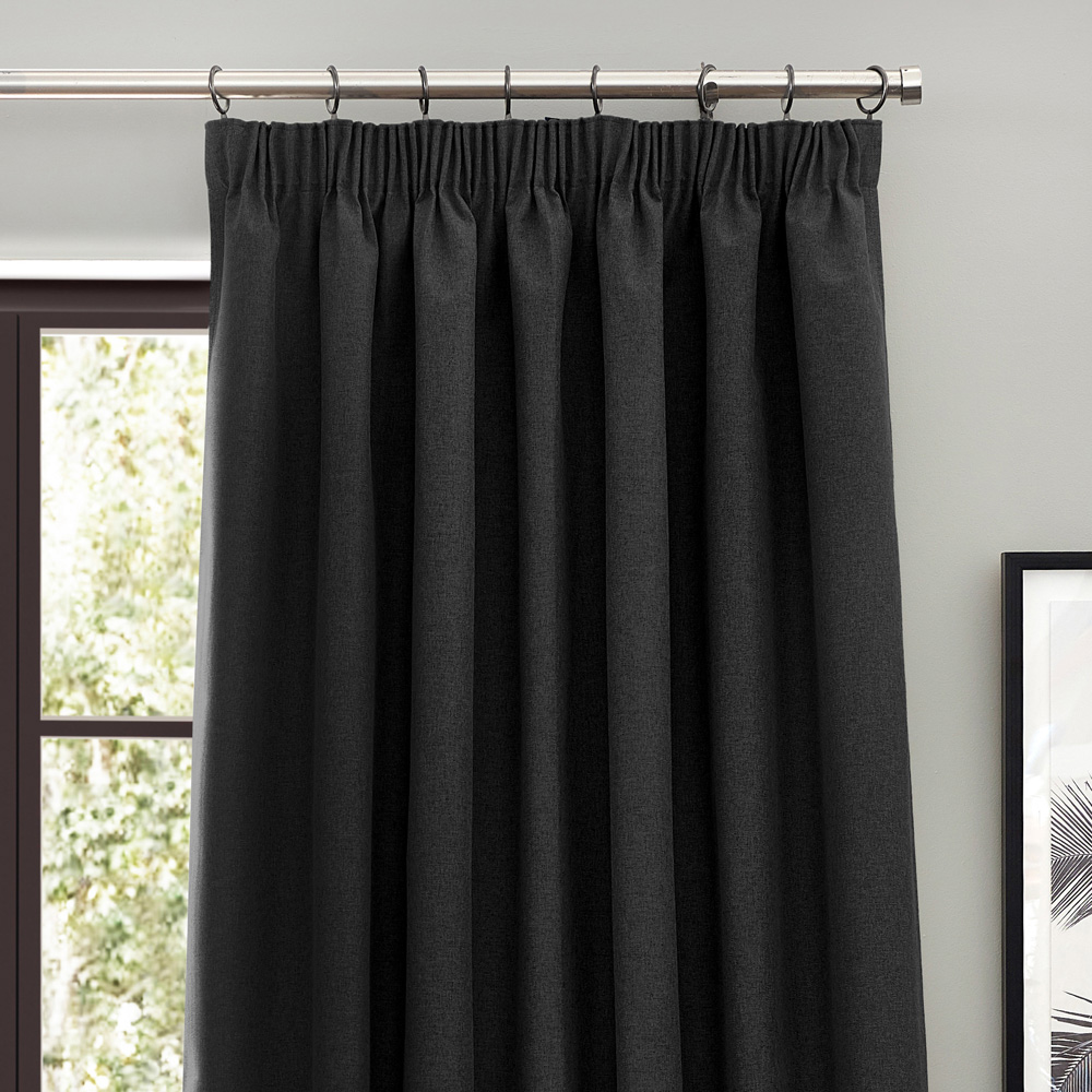 furn. Dawn Black Blackout Pencil Pleat Curtains 168 x 137cm Image 2