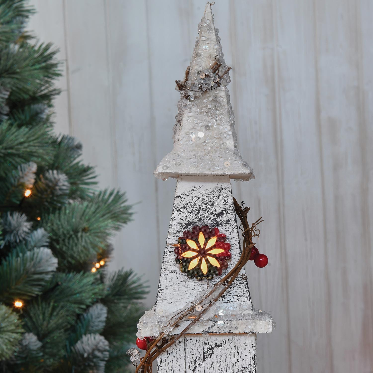 Whimsical Cheer White and Tartan LED Church Christmas Decoration Image 5